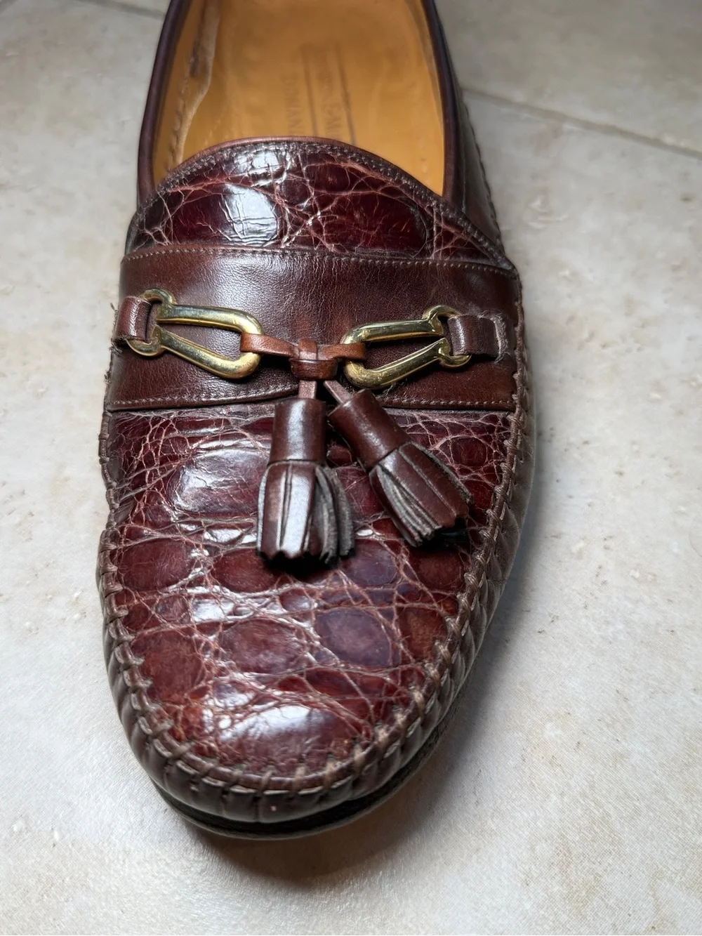Johnston & Murphy Crocodile-Texture Tassel Leather Loafers